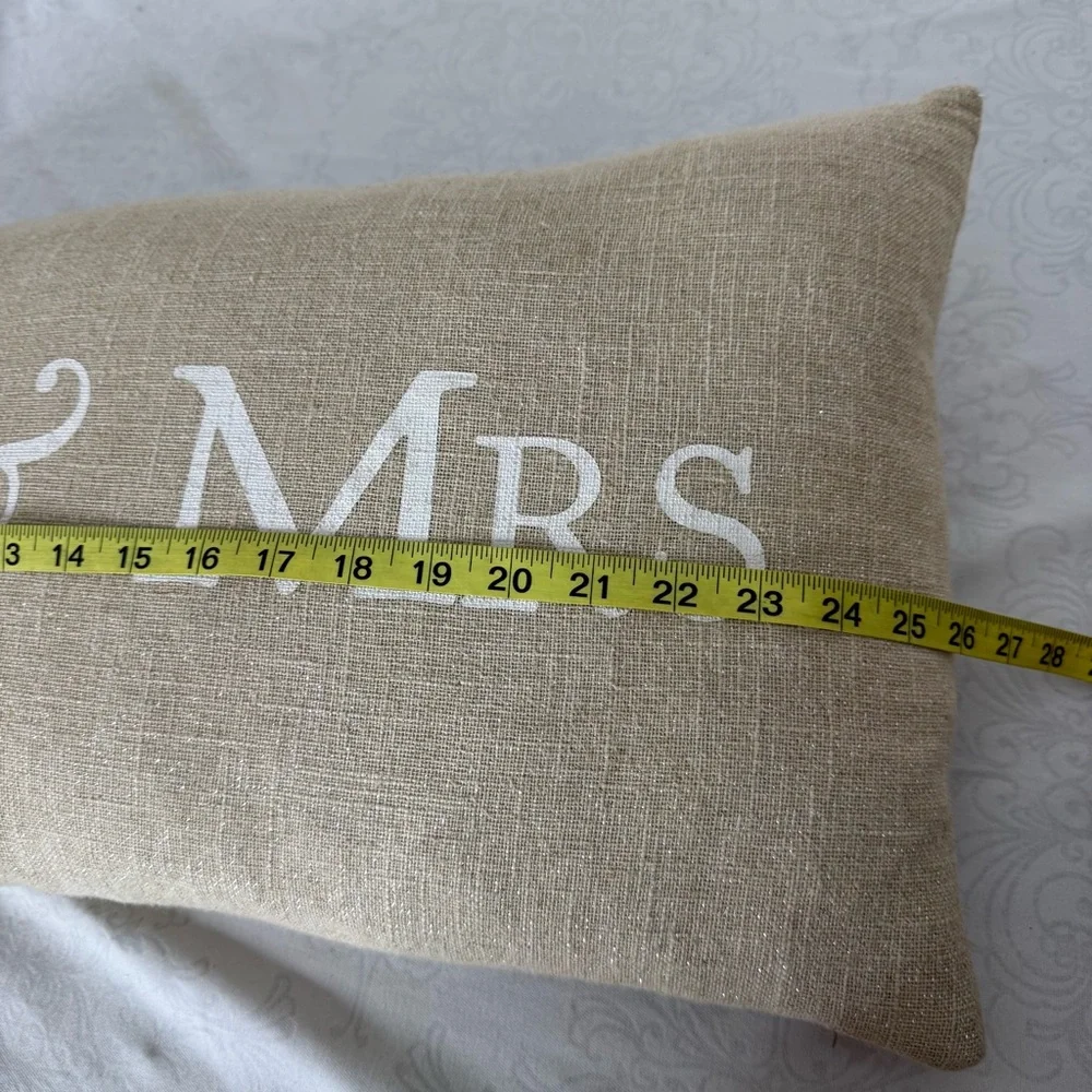 Storehouse Linen Lumbar Throw Pillow Duck Down MR & MRS Print Newlyweds Wedding